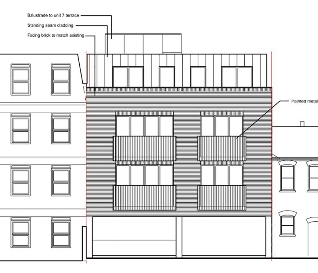 Lot: 127 - FORMER OFFICE WITH PLANNING FOR NINE FLATS - Proposed Rear Elevation